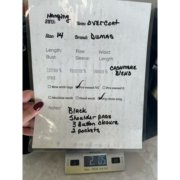 Vintage Dumas Black Cashmere Blend Overcoat Long Coat Size 14 - Picture 6 of 6
